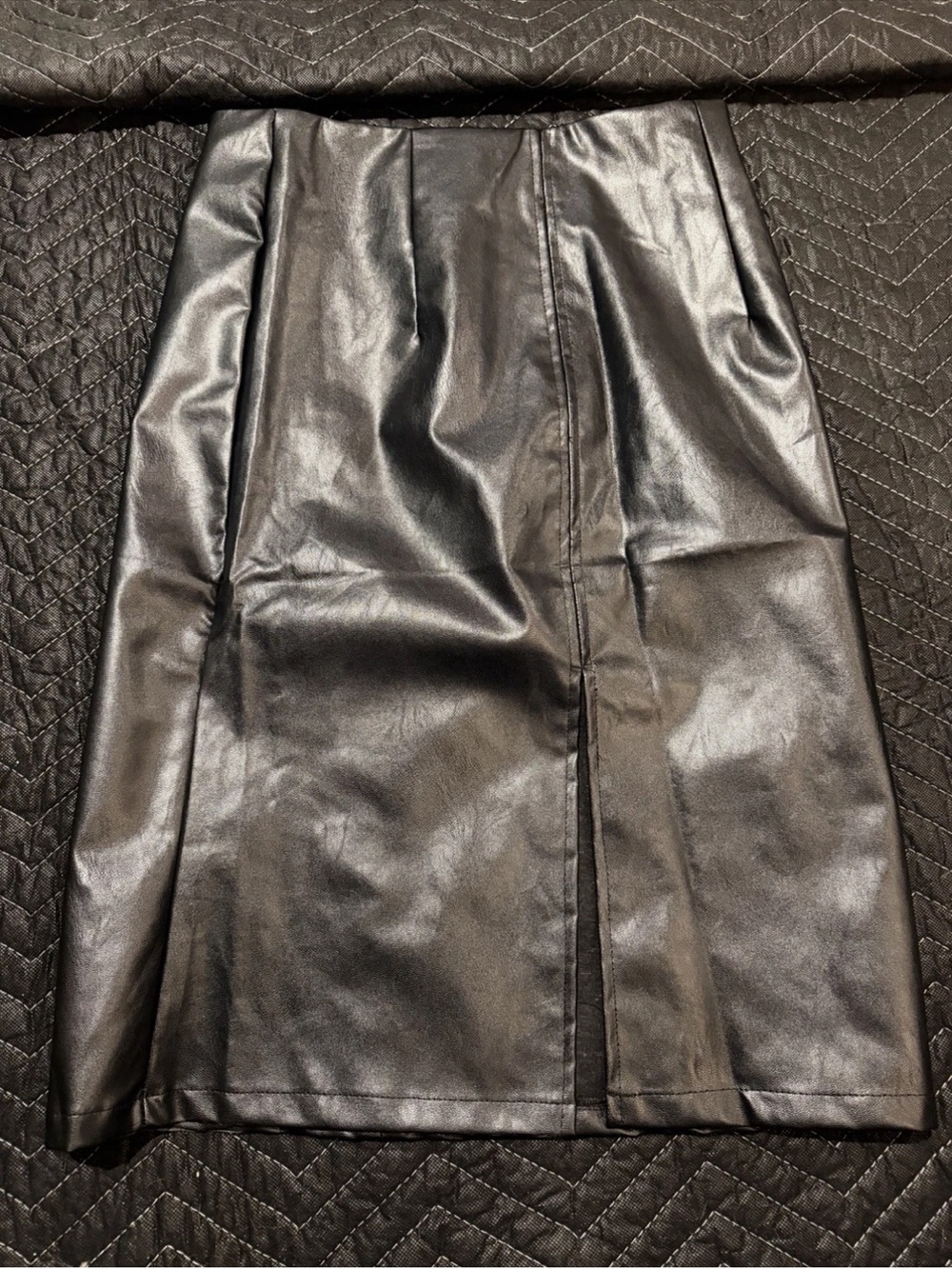 Black Faux Leather Midi Skirt